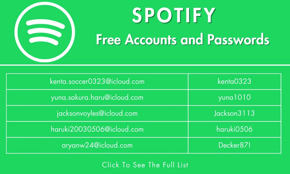 Spotify Free Accounts and Passwords