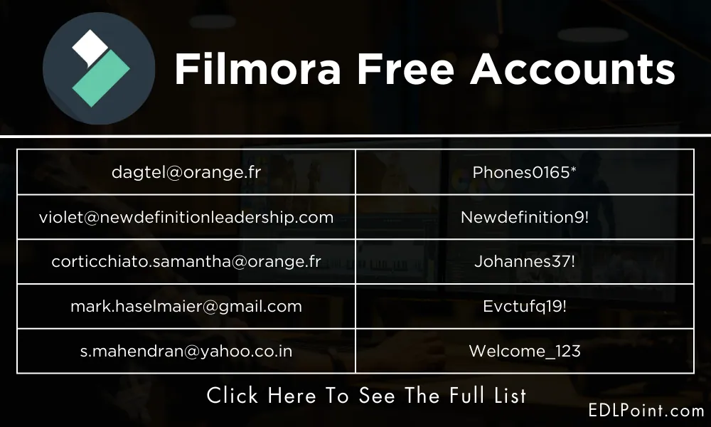 Wondershare Filmora Free Accounts